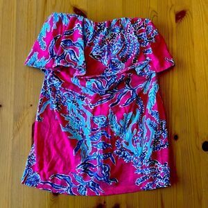 Lilly Pulitzer Wiley Ruffle Tube Top Capri Pink Samba